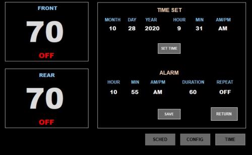 Waiter ECC TIME and ALARM CLOCK screen